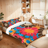 70s Flower Power Comforter Set: Queen Size Retro Floral Microfiber Bedding