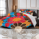 70s Flower Power Comforter Set: Queen Size Retro Floral Microfiber Bedding