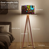 Retro Nordic Tripod Floor Lamp: 1960s Pattern Linen Shade, Smart LED Remote