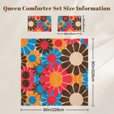 70s Flower Power Comforter Set: Queen Size Retro Floral Microfiber Bedding