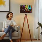 Retro Nordic Tripod Floor Lamp: 1960s Pattern Linen Shade, Smart LED Remote