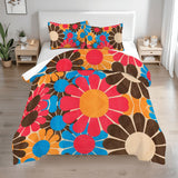70s Flower Power Comforter Set: Queen Size Retro Floral Microfiber Bedding