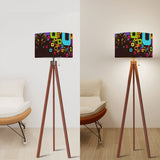 Retro Nordic Tripod Floor Lamp: 1960s Pattern Linen Shade, Smart LED Remote