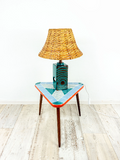 1970s MIDCENTURY turquoise black ceramic lamp by Strehla GDR, Wicker Shade