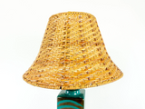 1970s MIDCENTURY turquoise black ceramic lamp by Strehla GDR, Wicker Shade