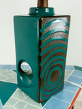 1970s MIDCENTURY turquoise black ceramic lamp by Strehla GDR, Wicker Shade