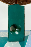 1970s MIDCENTURY turquoise black ceramic lamp by Strehla GDR, Wicker Shade