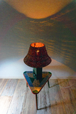 1970s MIDCENTURY turquoise black ceramic lamp by Strehla GDR, Wicker Shade
