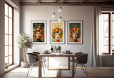 70s style PRINTABLE WALL ART, 4 Unique Vintage Design Prints, Retro Midcentury Wall Decor, Arcimboldo style