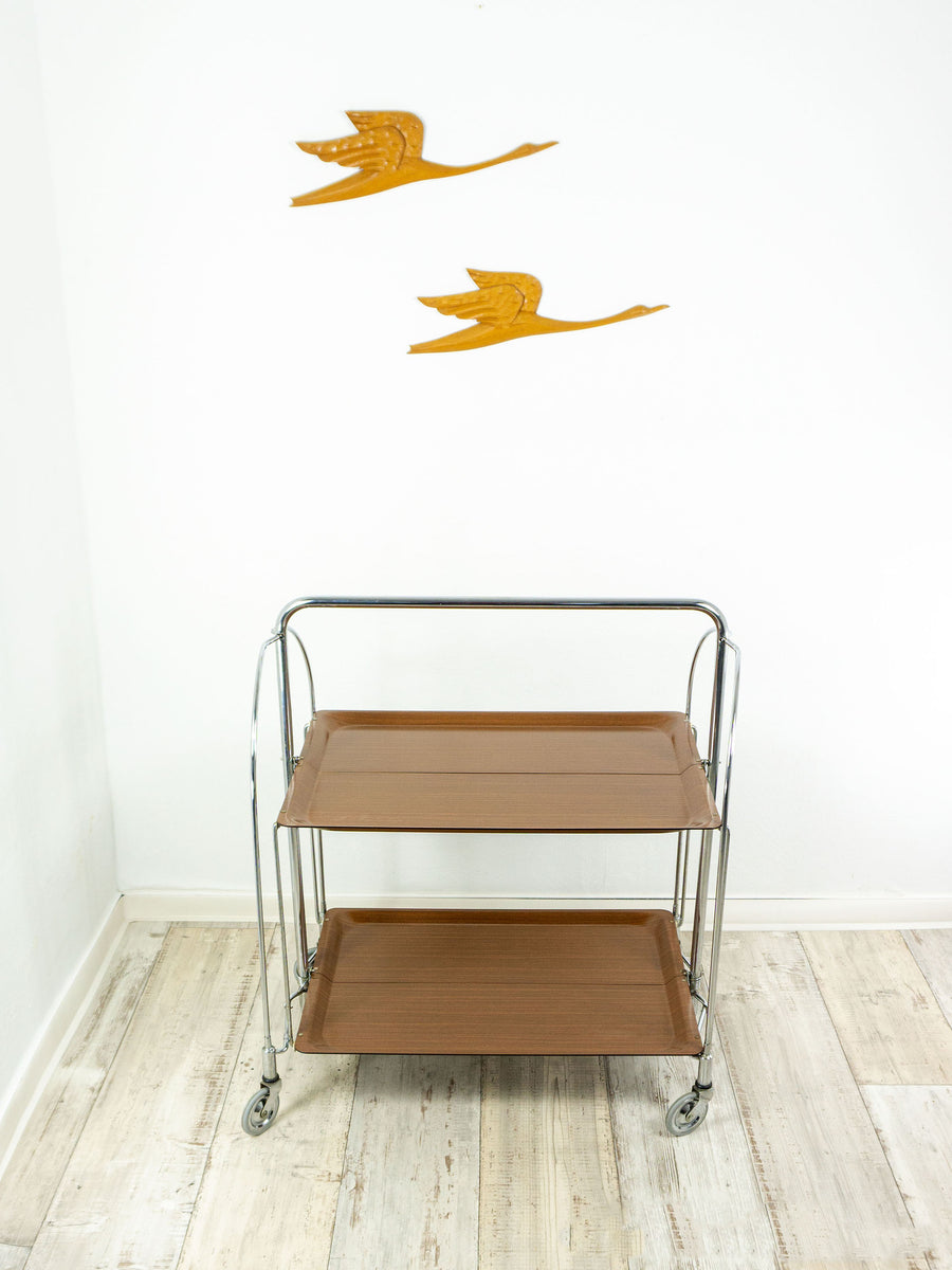 Iconic 1960s FOLDING BAR CART by Bremshey Westgermany, walnut