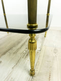 Square 1980s GOLDEN BRASS Smoked Glass Side TABLE with 2 tiers