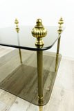 Square 1980s GOLDEN BRASS Smoked Glass Side TABLE with 2 tiers