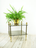 Square 1980s GOLDEN BRASS Smoked Glass Side TABLE with 2 tiers