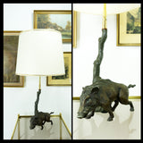 Unique large wild BOAR TABLE LAMP, zinc casting from ca. 1900
