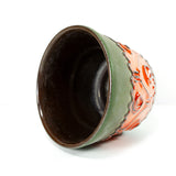 Exceptional 1960s-70s WGP CERAMIC PLANTER, olive green with orange relief pattern