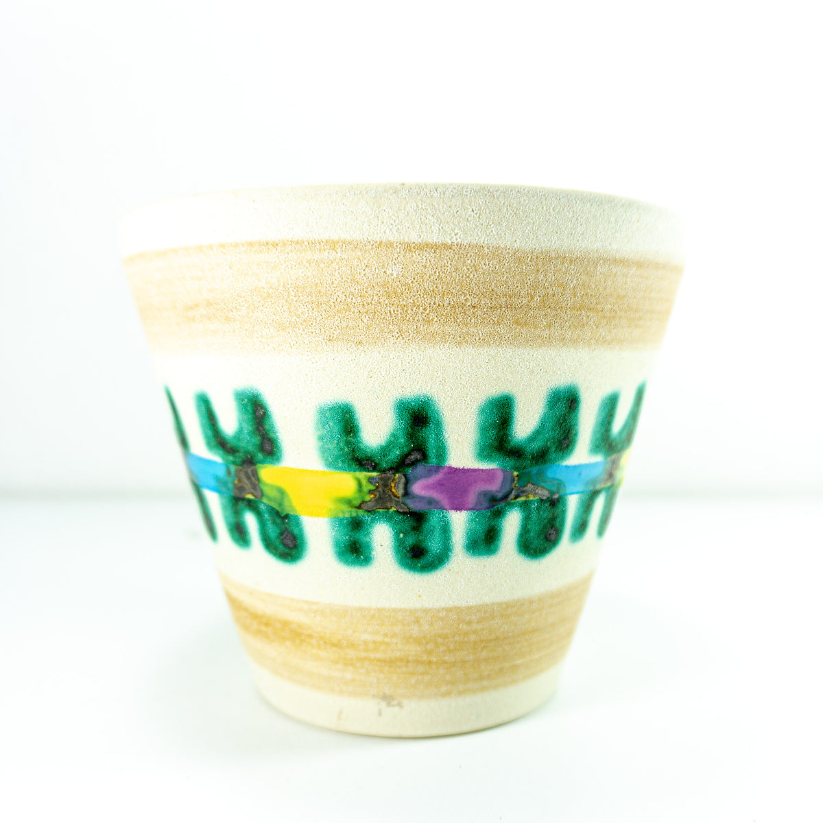 west german pottery plant pot 1960s WESTGERMAN midcentury POTTERY PLANTER beige green yellow