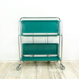 Blue-green 1970s FOLDABLE BAR CART 'Dinett' by Bremshey,  Formica serving trolley