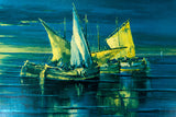 Framed VINTAGE SEASCAPE PRINT of a midcentury oil painting, ca. 1960s