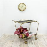 1950s elegant midcentury BRASS BAR CART tea trolley black gold