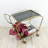 1950s elegant midcentury BRASS BAR CART tea trolley black gold