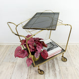 1950s elegant midcentury BRASS BAR CART tea trolley black gold