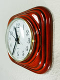 Square Red 1960s Midcentury Op-Art CERAMIC WALL CLOCK by Europa, Westgermany