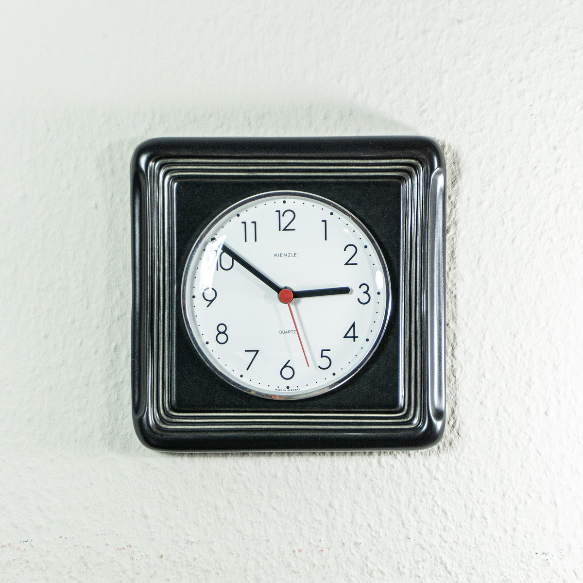 Rare! Black 1970s German MIDCENTURY Ceramic WALL CLOCK by Kienzle