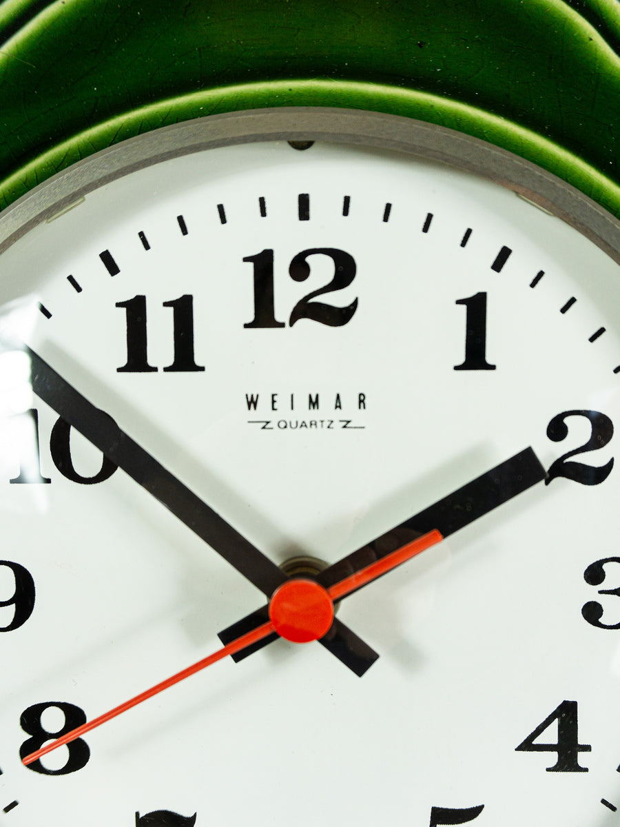 Vintage 1970s Moss Green Ceramic Wall Clock by Weimar GDR
