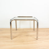 XL Square 1970s Midcentury Smoked GLASS Chromed Coffee TABLE