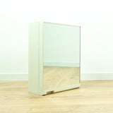 Minimalist 1970s white midcentury bathroom MEDICINE CABINET one MIRROR door