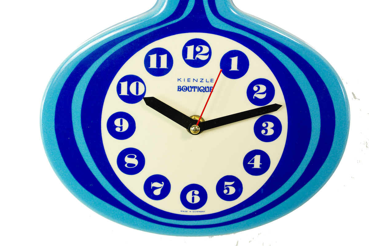 Extraordinary Kienzle Boutique Wall Clock Ceramic Blue White 70s
