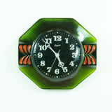 Moss Green Orange Black 1970s MIDCENTURY WALL CLOCK By Heges