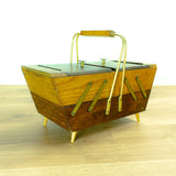 1960s Bicolor Midcentury OAK WOODEN SEWING or cantilever Jewelry Box