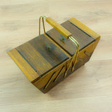 1960s Bicolor Midcentury OAK WOODEN SEWING or cantilever Jewelry Box