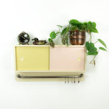 1950s vintage wooden KITCHEN WALL CABINET pastel sliding doors