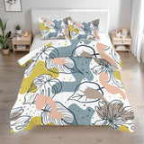 60s Floral Leaf Retro Comforter Set: Queen Size Microfiber Bedding