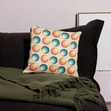 ABSTRACT 60s RETRO PILLOW Blue Orange Beige Circles, Midcentury Style Home Decor