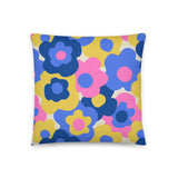 70s FLOWER PILLOW Hippie Retro Flower Power Mod, Midcentury Style Pink Blue Yellow