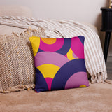 Groovy 70s RETRO THROW PILLOW Circles Pattern Yellow Pink Purple Midcentury Cushion