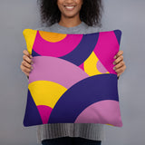 Groovy 70s RETRO THROW PILLOW Circles Pattern Yellow Pink Purple Midcentury Cushion