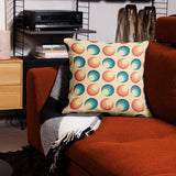 ABSTRACT 60s RETRO PILLOW Blue Orange Beige Circles, Midcentury Style Home Decor