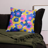 70s FLOWER PILLOW Hippie Retro Flower Power Mod, Midcentury Style Pink Blue Yellow