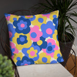 70s FLOWER PILLOW Hippie Retro Flower Power Mod, Midcentury Style Pink Blue Yellow