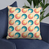 ABSTRACT 60s RETRO PILLOW Blue Orange Beige Circles, Midcentury Style Home Decor