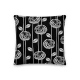 60s Design ABSTRACT BLACK WHITE Roses Premium Pillow, Floral Midcentury Decor