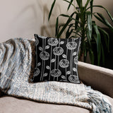 60s Design ABSTRACT BLACK WHITE Roses Premium Pillow, Floral Midcentury Decor