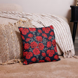 DARK ROMANCE ROSE Premium Pillow, Black Red Floral Victorian Gothic