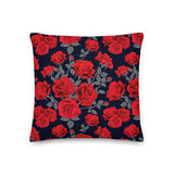 DARK ROMANCE ROSE Premium Pillow, Black Red Floral Victorian Gothic