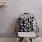 60s Design ABSTRACT BLACK WHITE Roses Premium Pillow, Floral Midcentury Decor