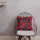 DARK ROMANCE ROSE Premium Pillow, Black Red Floral Victorian Gothic